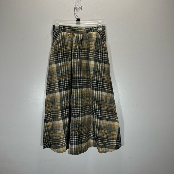 Vintage Handmade Women’s Cottagecore Style Black Yellow Plaid Midi Skirt - Picture 2 of 12